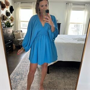 Blue V-Neck Dress